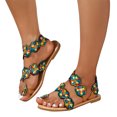 thumbnail image 1 of Xfvqtps Womens Flat Sandals Toe Ring Clip Toe Slip on Color Block Flower Sequin Decor Colorful Non Slip Breathable Lightweight Summer Roman Sandals Army Green, 1 of 9