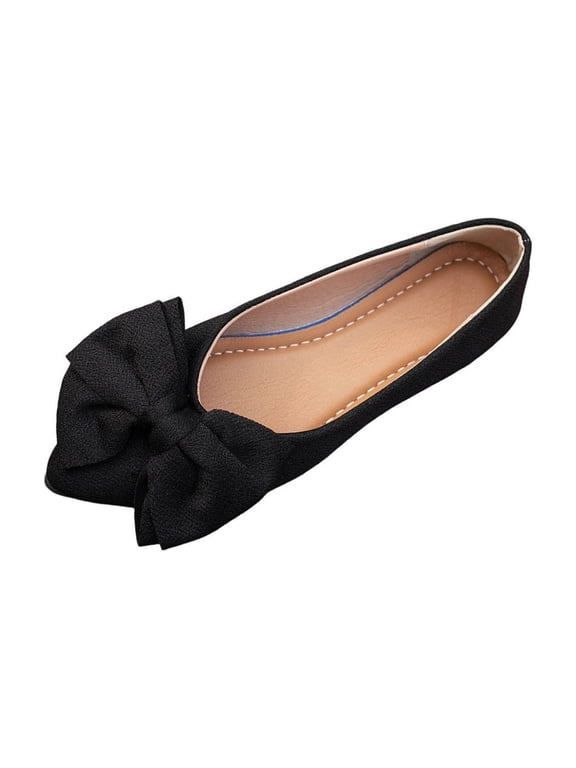 Womens Flats Pointed Toe Slip on Bow Decor Flat Shoes Comfortable Padded Insole Lightweight Flexible Sole Casual Wear Black