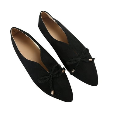 Xfvqtps Womens Flats Suede Pointed Toe Bow Slip on Solid Color Soft Sole Non Slip Comfortable Spring Ballet Shoes Black