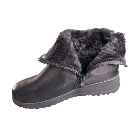 Xfvqtps Womens Fleece Lined Ankle Boots Warm Winter Boots Slip on Flat Heel Boots with Buckle Strap Casual Comfortable Short Boots Black