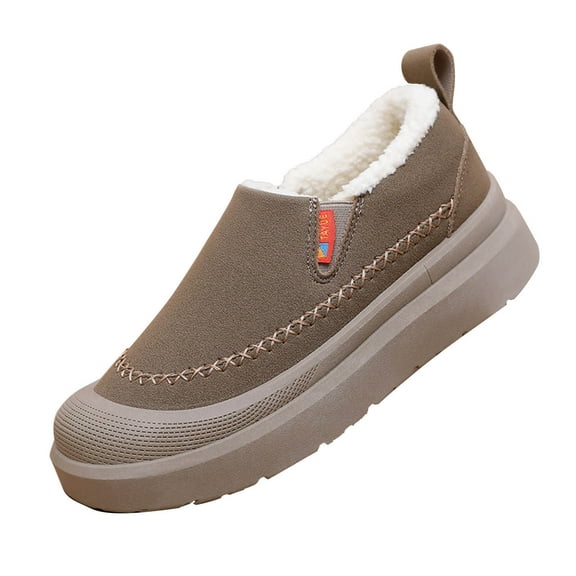 Xfvqtps Womens Fleece Lined Snow Boots Casual Slip on Ankle Boots Warm Winter Shoes Thick Sole Comfortable Short Boots Fashion Khaki