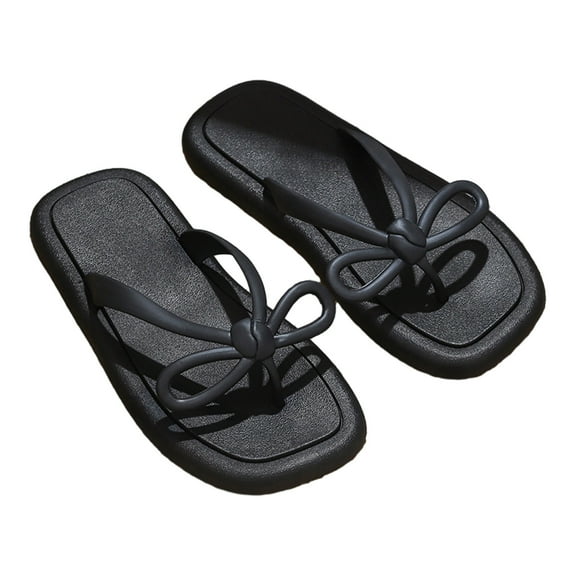 Xfvqtps Womens Flip Flops Bowknot Cute Fashion Lightweight Non-Slip Beach Summer PVC Thong Shoes Black