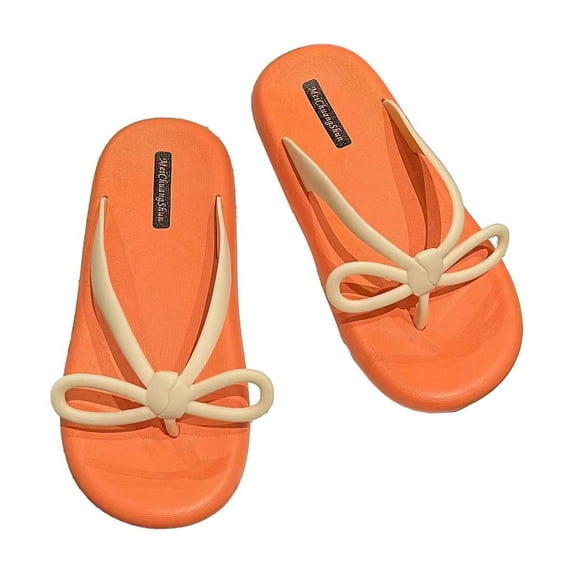 Xfvqtps Womens Flip Flops Bowknot Cute Fashion Lightweight Non-Slip Beach Summer PVC Thong Shoes Orange