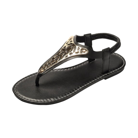 Xfvqtps Womens Flip Flops Flat Sandals Elastic Strap Metallic Buckle Slip on Casua Beachl Outsole Spring Summer Shoes