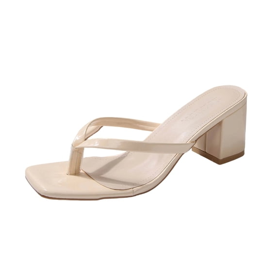 Xfvqtps Womens Flip Flops High Heel Thong Sandals Square Toe Block Low Heel Summer Comfortable Dressy High Heeled Sandals