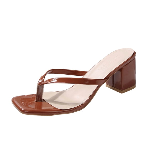 Xfvqtps Womens Flip Flops High Heel Thong Sandals Square Toe Block Low Heel Summer Comfortable Dressy High Heeled Sandals
