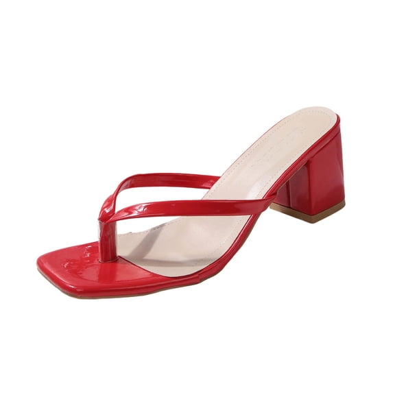 Xfvqtps Womens Flip Flops High Heel Thong Sandals Square Toe Block Low Heel Summer Comfortable Dressy High Heeled Sandals
