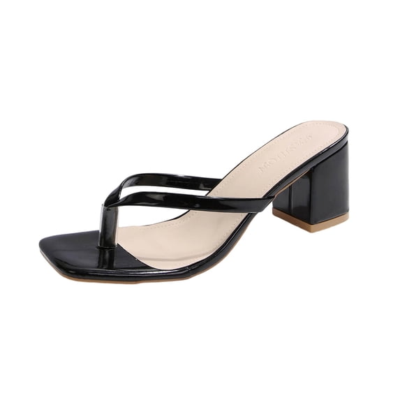 Xfvqtps Womens Flip Flops High Heel Thong Sandals Square Toe Block Low Heel Summer Comfortable Dressy High Heeled Sandals