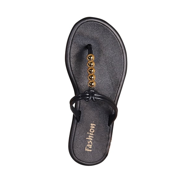 Xfvqtps Womens Flip Flops Large Size Beaded Flat Bottomed Split Toe Fashion Breathable Comfortable Non-Slip Summer Beach Casual Slippers Black