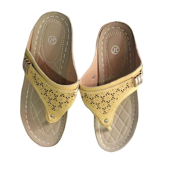 Xfvqtps Womens Flip Flops Large Size Hollow out Clip Toe Flatform Wedge Comfortable Non-Slip Dressy Fashion Spring and Summer Beach Casual Slippers Yellow