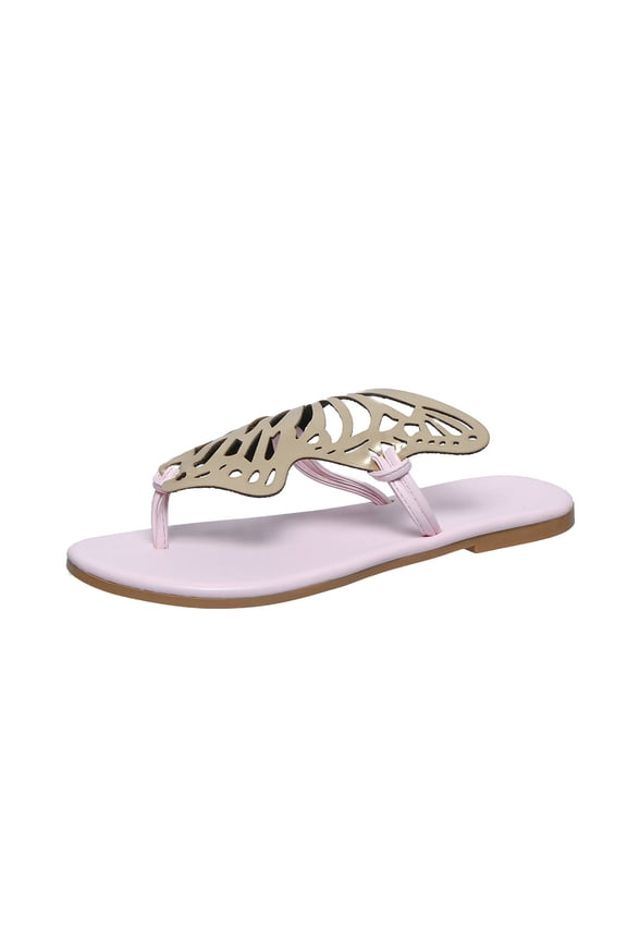 Womens Flip Flops Large Size Hollow Out Symmetrical Butterfly Split Toe Flat Bottomed Comfortable Non-Slip Summer Casual Shoes Pink
