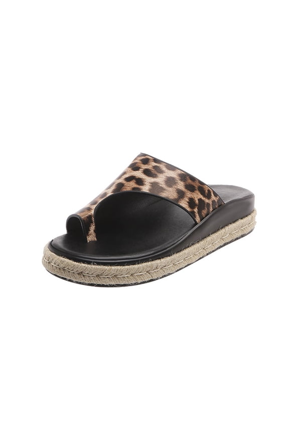 Womens Flip Flops Large Size Split Toes Leopard Fashion Slip on Thick Bottom Comfortable Non-Slip Dressy Casual Spring and Summer Lazy Slippers Brown