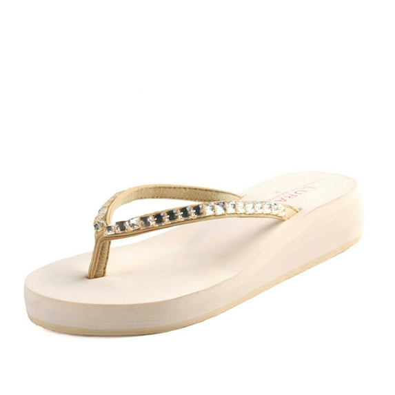 Xfvqtps Womens Flip Flops Rhinestone Platform Wedge Thick Bottom Fashion Lightweight Non-Slip Beach Summer EVA Thong Shoes White