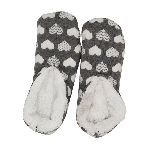 Xfvqtps Womens Floor Socks Christmas Love Print Ankle Knitting Plush Lining Plush Edge Thickened Indoor Carpet Home Warm Winter Cotton Socks Gray-03