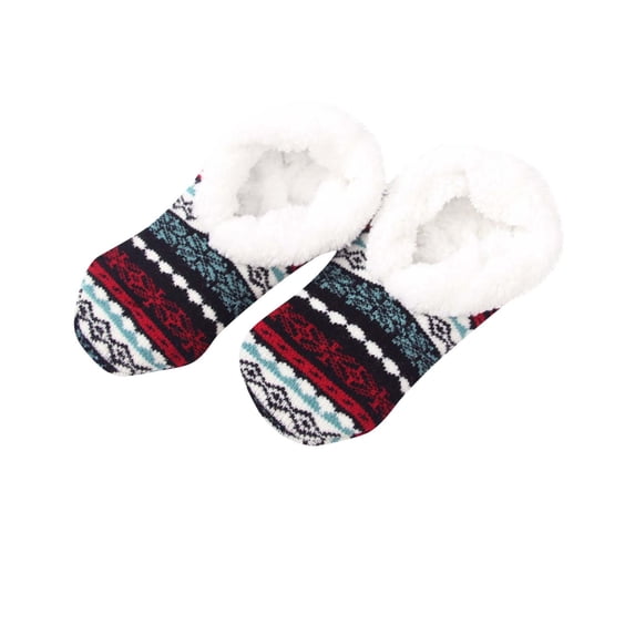 Xfvqtps Womens Floor Socks Vintage Print Short Knitting Plush Lining Plush Edge Thickened Indoor Carpet Home Warm Winter Cotton Socks Black