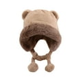 thumbnail image 1 of Xfvqtps Womens Fluffy Plush Hat Cute Bear Ear Thickened Fleece Pompom Strap Coldproof Warm Outdoor Versatile Fall Winter Beanie Khaki, 1 of 4