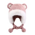 thumbnail image 1 of Xfvqtps Womens Fluffy Plush Hat Cute Bear Ear Thickened Fleece Pompom Strap Coldproof Warm Outdoor Versatile Fall Winter Beanie Pink, 1 of 5