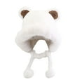 thumbnail image 1 of Xfvqtps Womens Fluffy Plush Hat Cute Bear Ear Thickened Fleece Pompom Strap Coldproof Warm Outdoor Versatile Fall Winter Beanie White, 1 of 4