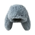thumbnail image 1 of Xfvqtps Womens Fluffy Plush Hat with Two Long Rabbit Ears Cute Solid Color Windproof Coldproof Warm Thickened Fall Winter Soft Beanie Gray, 1 of 2