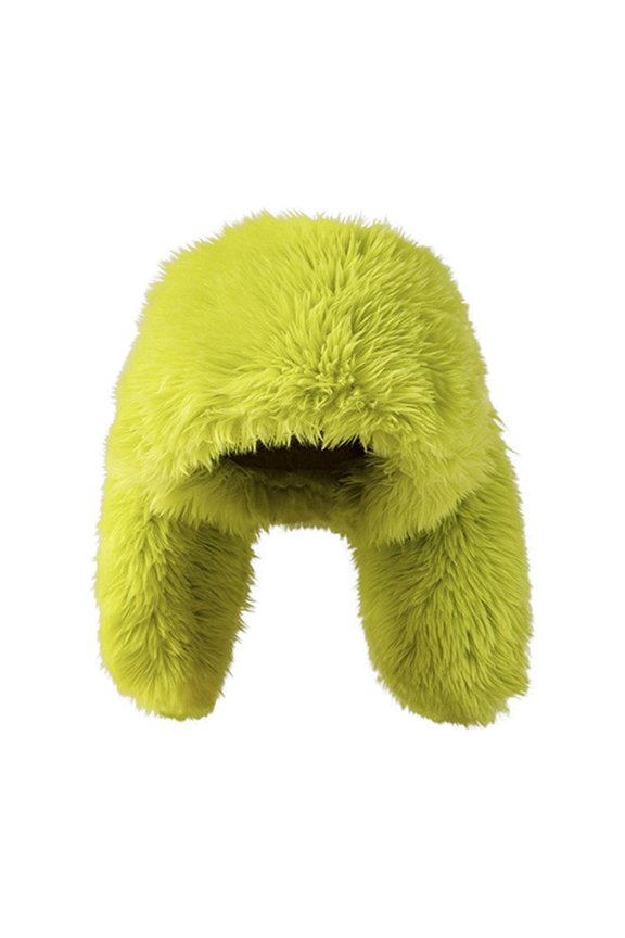 Womens Fluffy Plush Hat with Two Long Rabbit Ears Cute Solid Color Windproof Coldproof Warm Thickened Fall Winter Soft Beanie Green
