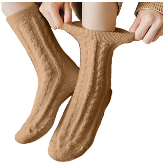 Xfvqtps Womens Fluffy Socks Mid Tube Solid Color Simplicity Coral Velvet Fashion Trendy Thick Comfortable Soft Cozy Warm Winter Fuzzy Socks Coffee