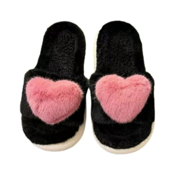Xfvqtps Womens Furry Slippers Fluffy Plush Three Dimensional Love Open Toe Memory Foam Thick Bottom Soft Sole Comfortable Non-Slip Warm Winter Indoor and Outdoor Slippers Black