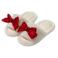 thumbnail image 1 of Xfvqtps Womens Furry Slippers Lace Bowknot Rhinestone Fluffy Plush Open Toe Cute Girlish Princess Comfortable Non-Slip Warm Winter Indoor and Outdoor Slippers White, 1 of 7