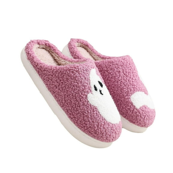 Xfvqtps Womens Furry Slippers Large Size Soft Fleece Cute Cartoon Ghost Memory Foam Soft Sole Comfortable Non-Slip Warm Winter Home Slippers Purple