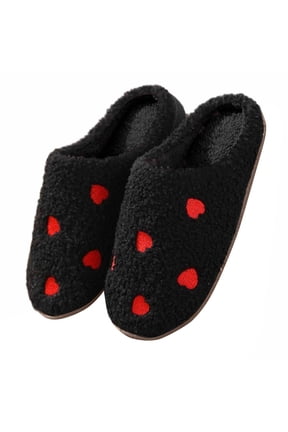 Womens Furry Slippers Large Size Soft Fleece Cute Cartoon Love Memory Foam Soft Sole Comfortable Non-Slip Warm Winter Home Slippers Black