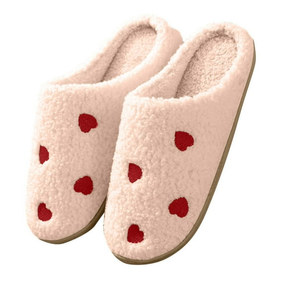 Xfvqtps Womens Furry Slippers Large Size Soft Fleece Cute Cartoon Love Memory Foam Soft Sole Comfortable Non-Slip Warm Winter Home Slippers Red