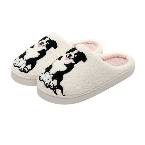 Xfvqtps Womens Furry Slippers Large Size Soft Fleece Cute Cartoon Memory Foam Soft Sole Comfortable Non-Slip Warm Winter Home Slippers White