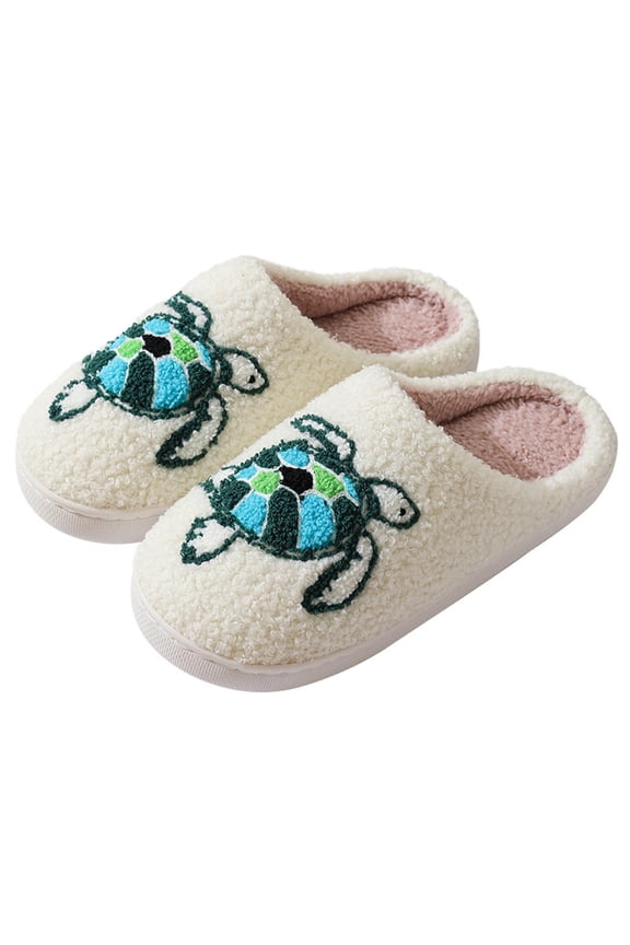 Womens Furry Slippers Large Size Soft Fleece Cute Turtle Memory Foam Soft Sole Comfortable Non-Slip Warm Winter Home Slippers Green