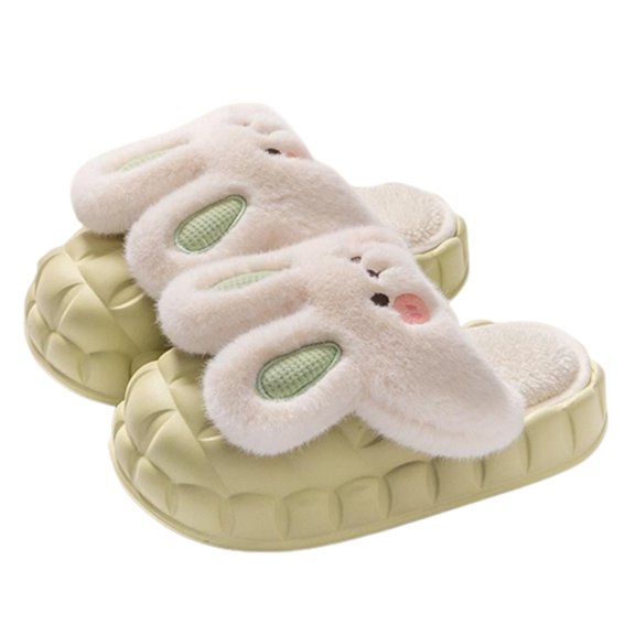 Xfvqtps Womens Furry Slippers Plush Lining Cute Rabbit Removable Memory Foam Thick Bottom Soft Sole Comfortable Non-Slip Warm Winter Home Slippers Green-02
