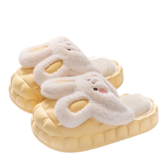 Xfvqtps Womens Furry Slippers Plush Lining Cute Rabbit Removable Memory Foam Thick Bottom Soft Sole Comfortable Non-Slip Warm Winter Home Slippers Yellow