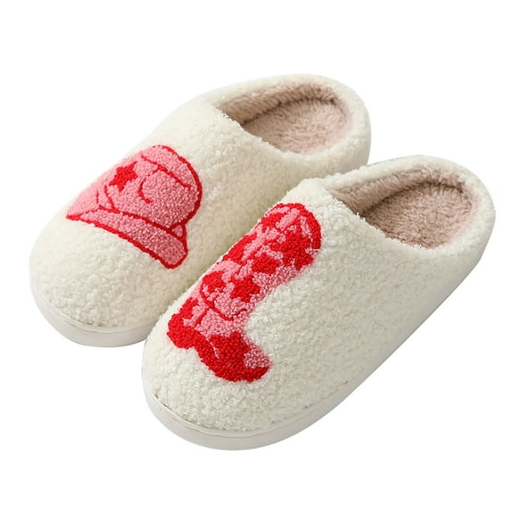 Xfvqtps Womens Furry Slippers Soft Fleece Cowgirl Hat and Cowboy Boot Memory Foam Soft Sole Comfortable Non-Slip Warm Winter Home Slippers White
