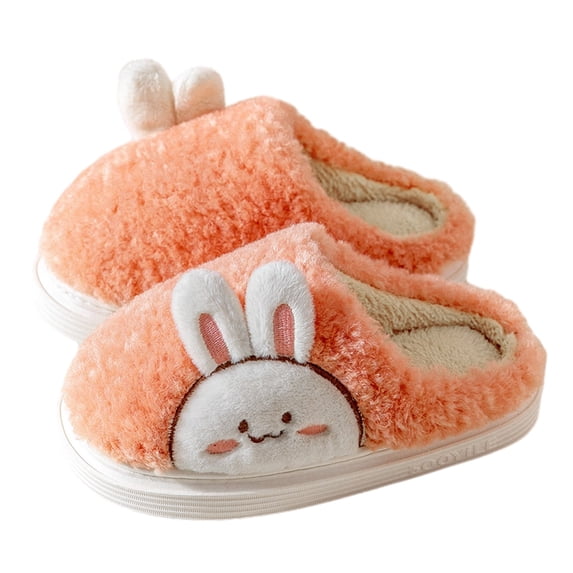 Xfvqtps Womens Furry Slippers Soft Fleece Cute Rabbits Memory Foam Thick Bottom Soft Sole Comfortable Non-Slip Warm Winter Home Slippers Orange-01