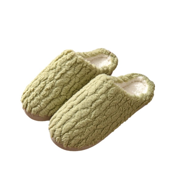 Xfvqtps Womens Furry Slippers Soft Fleece Solid Color Memory Foam Thick Bottom Soft Sole Comfortable Non-Slip Warm Winter Home Slippers Green