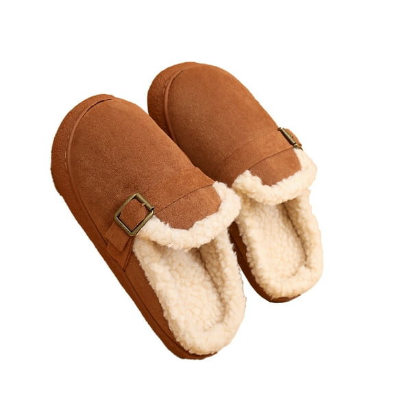 Xfvqtps Womens Furry Slippers Suede Sole Plush Fleece Line Comfortable Non Slip Winter Cotton Shoes Curly Cozy Flat Slide Slippers Comfy Soft Indoor and Outdoor House Shoes Brown