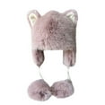 thumbnail image 1 of Xfvqtps Womens Fuzzy Beanie with Earmuff Cute Ears Plush Pompom Strap Fluffy Thickened Windproof Coldproof Outdoor Warm Winter Hat Pink, 1 of 6