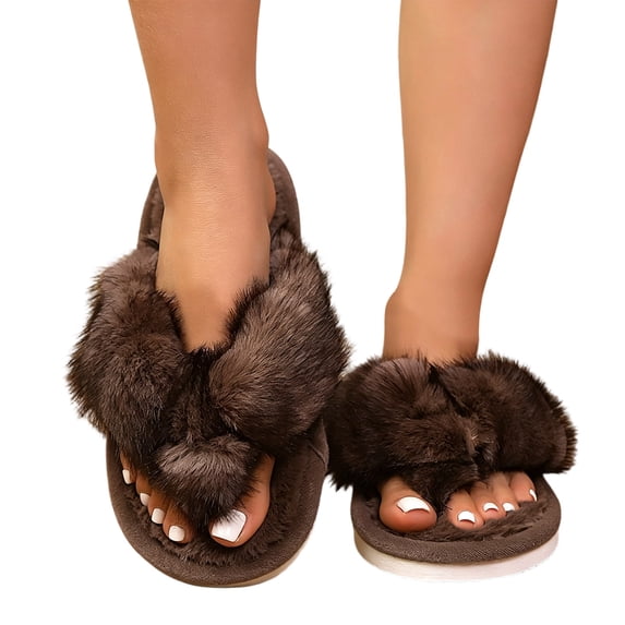 Xfvqtps Womens Fuzzy Flip Flops Winter Warm Flat House Shoes Soft Sole Non Slip Indoor Slides Cozy Ladies Home Slippers