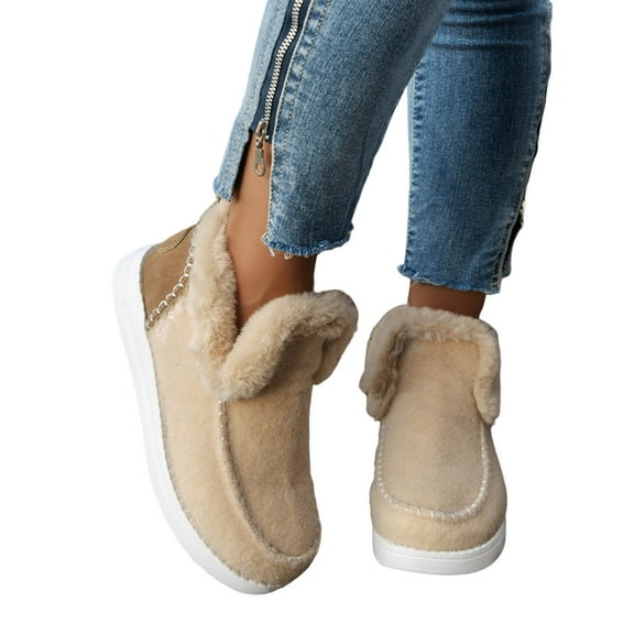 Xfvqtps Womens Fuzzy House Boots Soft Fleece Lined Slip on Winter Shoes Comfortable Indoor Outdoor Booties with Non Skid Sole Wide Width Available Khaki