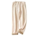 thumbnail image 1 of Xfvqtps Womens Fuzzy Pajama Pants Adjustable Waist Belt Straight Wide Leg Embossed Pattern Flannel Soft Cozy Comfortable Fashion Thickened Warm Winter Home Leisure Wear Lounge Pants Beige M, 1 of 7