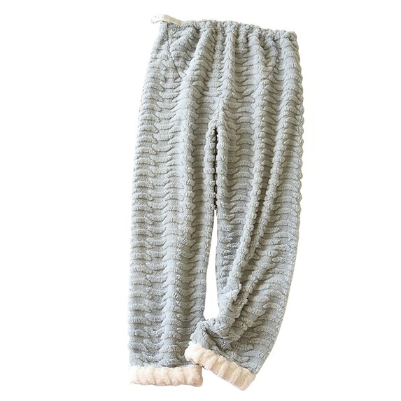 Xfvqtps Womens Fuzzy Pajama Pants Adjustable Waist Belt Straight Wide Leg Embossed Pattern Flannel Soft Cozy Comfortable Fashion Thickened Warm Winter Home Leisure Wear Lounge Pants Blue L