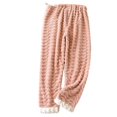 thumbnail image 1 of Xfvqtps Womens Fuzzy Pajama Pants Adjustable Waist Belt Straight Wide Leg Embossed Pattern Flannel Soft Cozy Comfortable Fashion Thickened Warm Winter Home Leisure Wear Lounge Pants Pink XL, 1 of 1