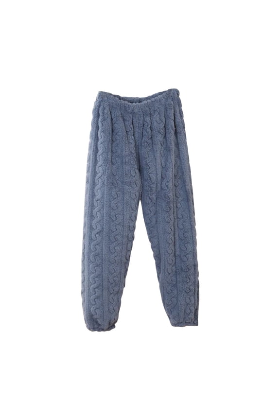 Womens Fuzzy Pajama Pants Solid Color Spiral Pattern Flannel Elastic Cozy Comfortable Soft Thickened Warm Winter Home Leisure Wear Sweatpants Jogger Track Pants Lounge Pants Blue L