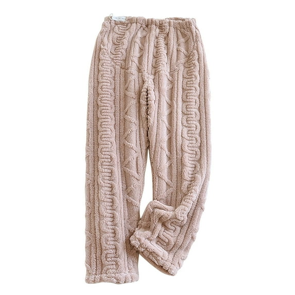 Xfvqtps Womens Fuzzy Pajama Pants Straight Wide Leg Adjustable Waist Belt Soft Cozy Comfortable Flannel Fashion Embossed Pattern Thickened Warm Winter Leisure Wear Home Lounge Pants Pink XL