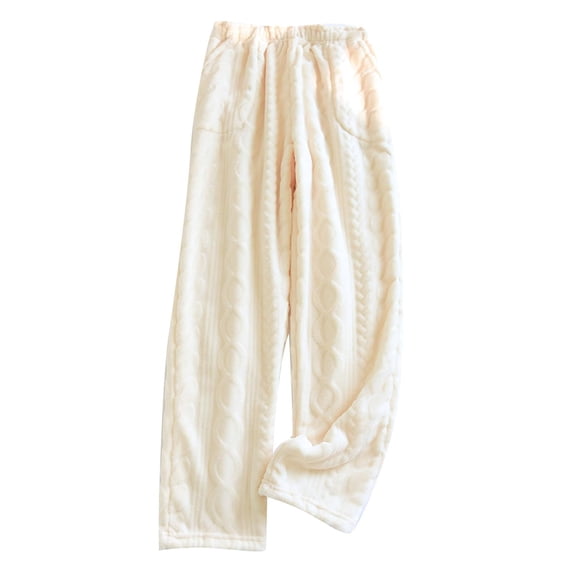 Xfvqtps Womens Fuzzy Pajama Pants Straight Wide Leg Whorl Solid Color Flannel Elastic Cozy Comfortable Soft Fashion Thickened Warm Winter Home Leisure Wear Long Pants Lounge Pants Beige XL
