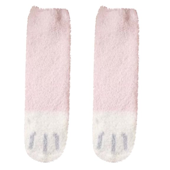 Xfvqtps Womens Fuzzy Socks Cat Paw Print Cute Socks Mid Tube Coral Fleece Thickened Comfortable Soft Indoor Sleep Cozy Warm Winter Fluffy Socks Pink-01
