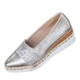 thumbnail image 1 of Xfvqtps Womens Glitter Espadrille Flats Casual Wedge Heel Slip on Shoes Lightweight Moccasins for Everyday Wear Silver, 1 of 6