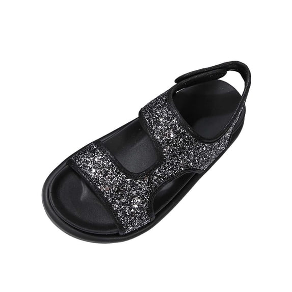 Xfvqtps Womens Glitter Flat Sandals Slip on Slides Open Toe Hook and Loop Strap Casual Sandals with Cushioned Sole Sparkly Sandals